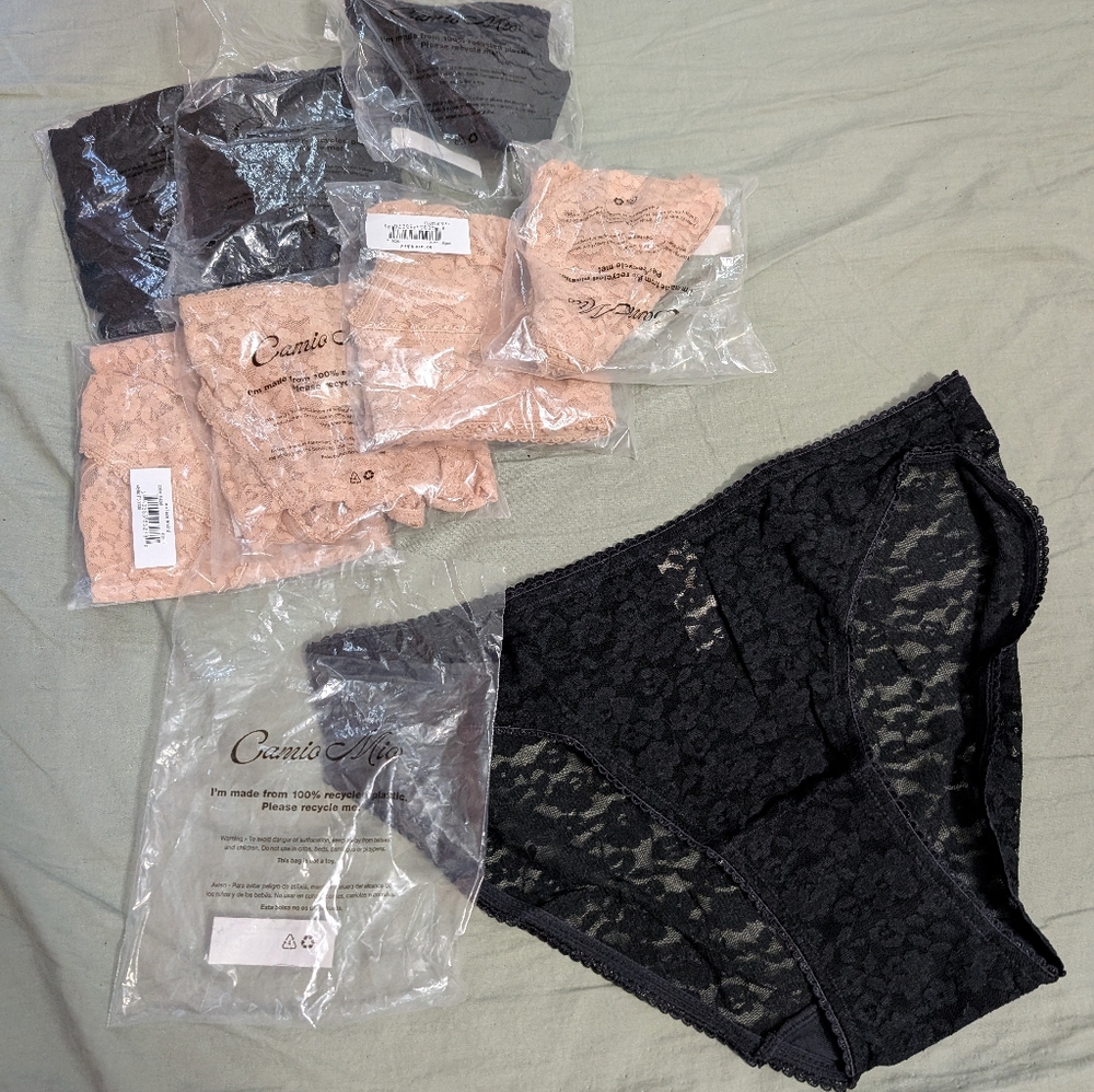 NWT Lot Of 8 Camio Mio Lace Bikini Underwear Large Black/Hazel